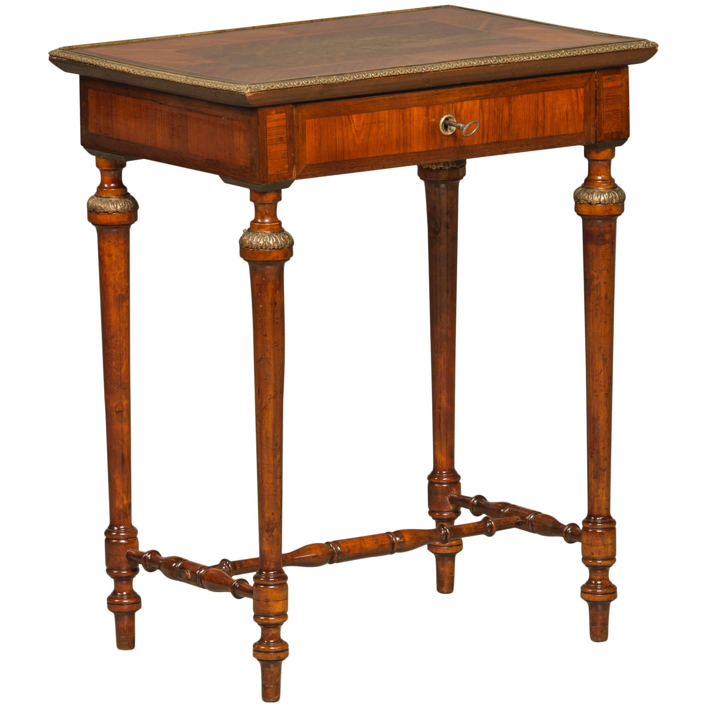 Mid-19th Century Napoleon III Lamp Table with Brass Inlays and Bronze Lists