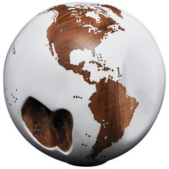 Wooden Globe from Teak Root Hand-Carved Rotative Base