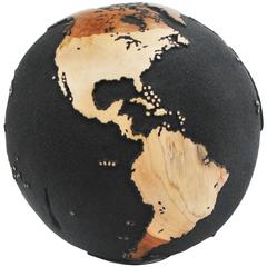  20 cm Wooden Globe Black from Teak Root Hand-Carved Rotative Base