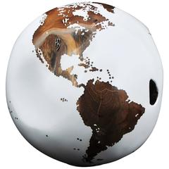 Wooden Globe White Hand-Carved from Teak Root Rotative Base