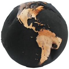 Wooden Globe Black Hand-Carved Fromteak Root Hand-Carved Rotative Base 