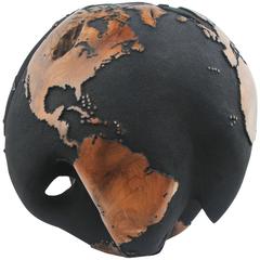 Wooden Globe Black from Teak Root Hand-Carved Rotative Base