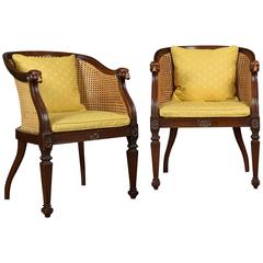 Pair of Small Mahogany Framed Tub Bergere Armchairs