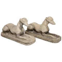 Antique Pair of Cast-Stone Whippet Dogs, Regency Style, England, 1890s-1920s