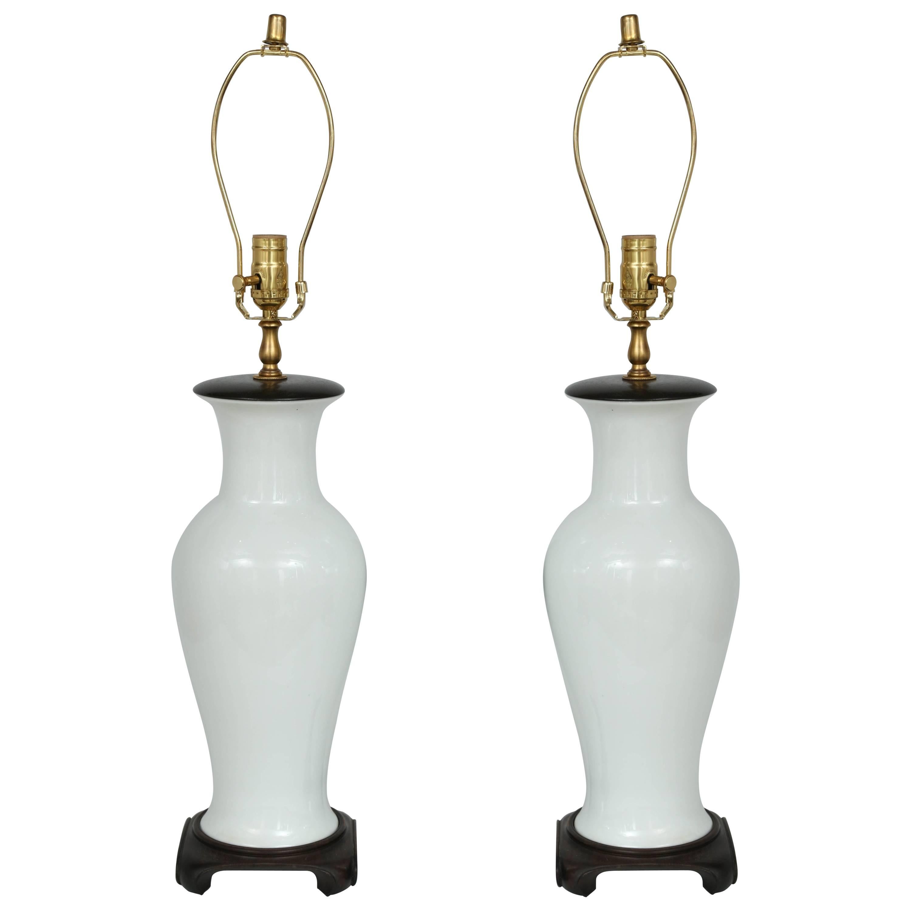 Pair of Blanc de Chine Vase-Form Table Lamps, Hong Kong, 1960s