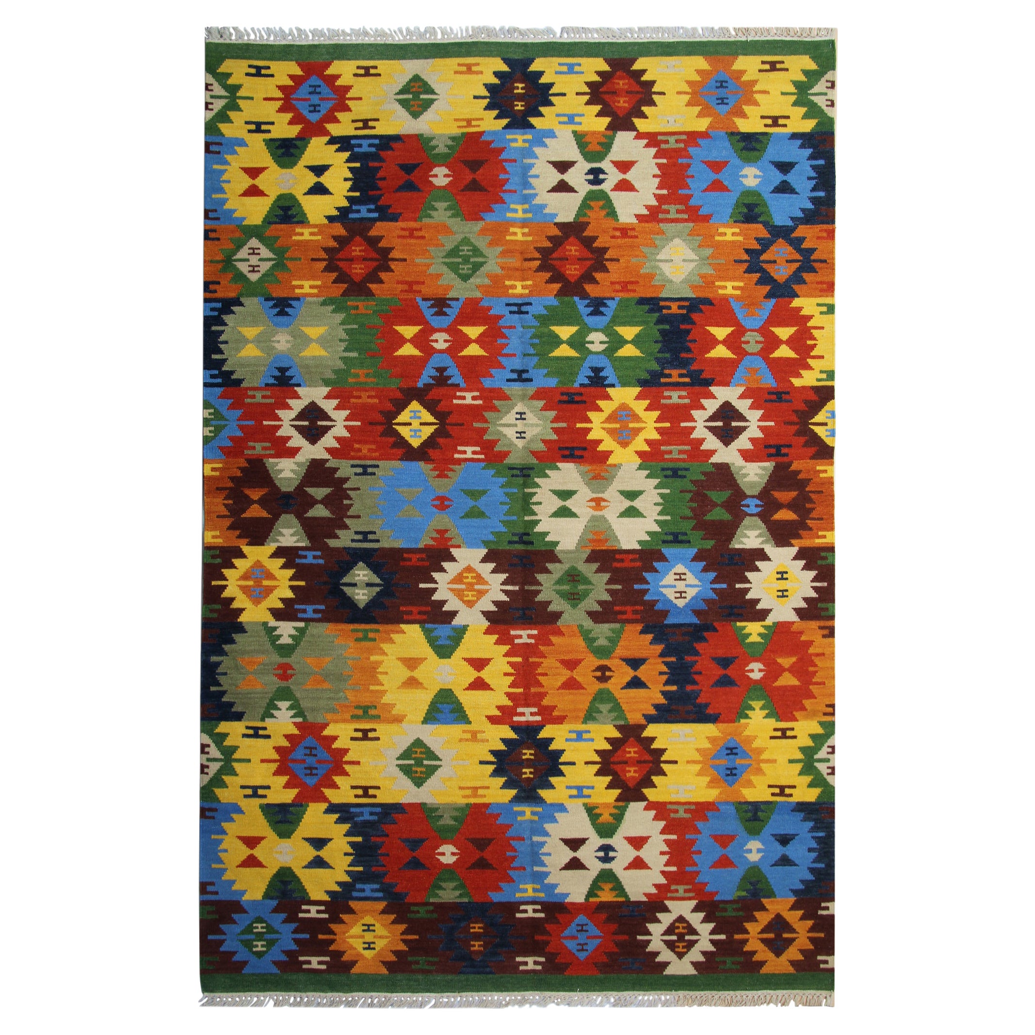 Vibrant Geometric Kilim Rug Flat Area Oriental Rug For Sale