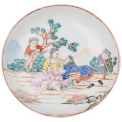 Antique Chinese Porcelain European Subject Famille Rose Saucer Dish, 18th Century