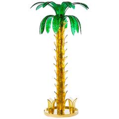 Italian Venetian Palm in Murano Glass Amber and Green