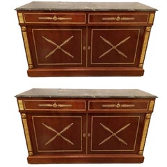 Pair Of Maison Jansen Russian Neoclassical Style Cabinets or Commodes Marble Top