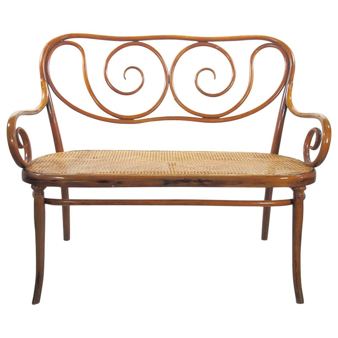 Bentwood and Rattan Settee by August Thonet