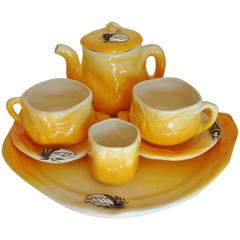 French Provencal Faience, Cicada Five-Piece Cafe-au-Lait Set by Sicard 1