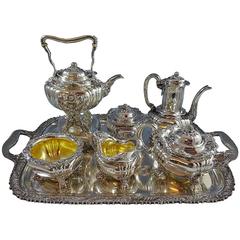 Antique Chrysanthemum by Tiffany & Co. Sterling Silver 7-Piece Tea Set, 1800s Hollowware