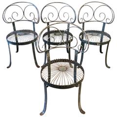 Set of Green Wrought Iron Scroll-Back Garden Chairs