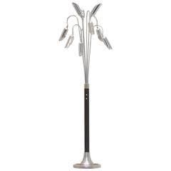 1940s Italian Design Black and Chromed Metal Flower Shaped Floor Lamp 10