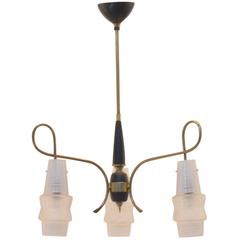 Mid-Century Modern Italian Design Stilnovo Brass Glass 1950s Organic Chandelier 11