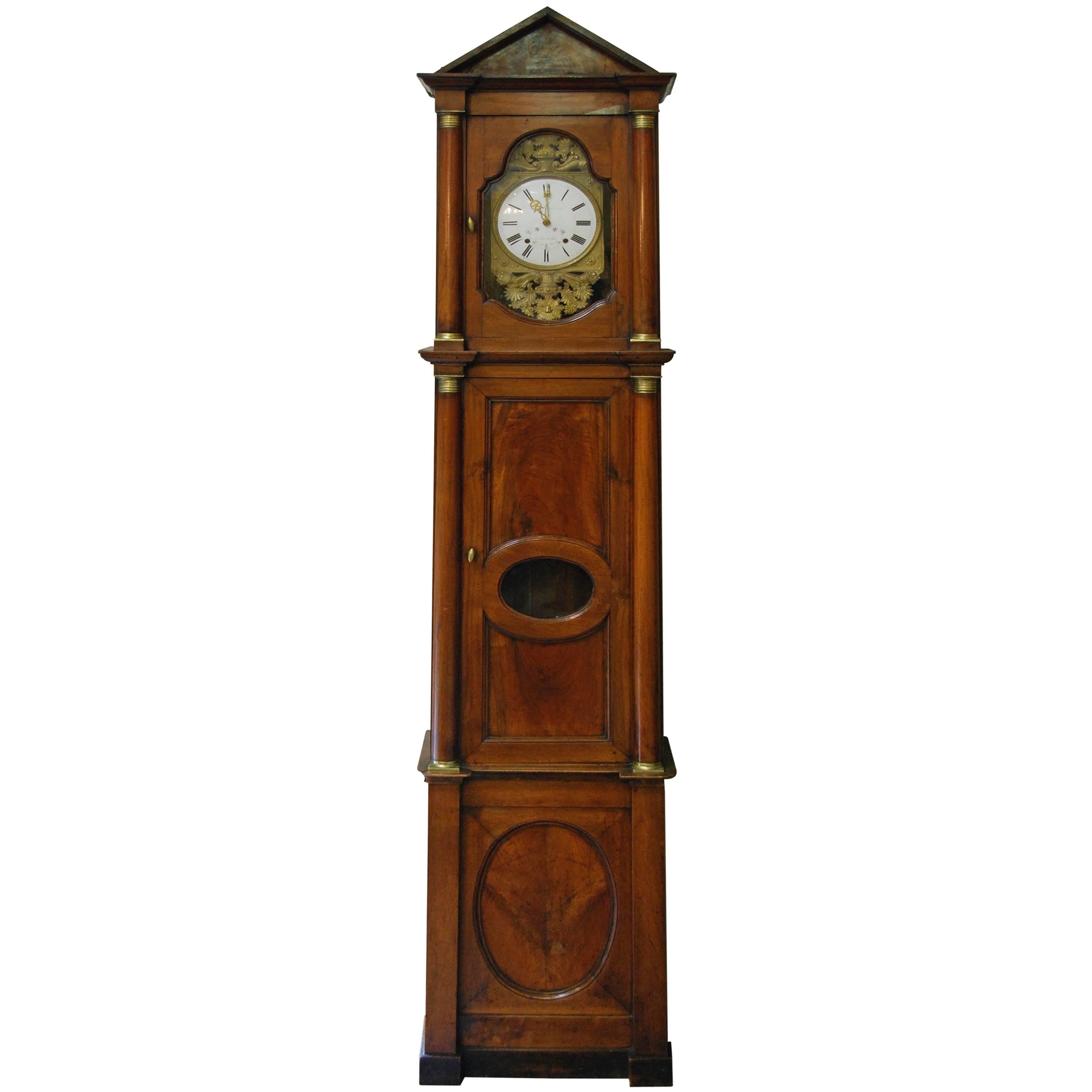 Early 19th Century French Empire Walnut Case Clock For Sale