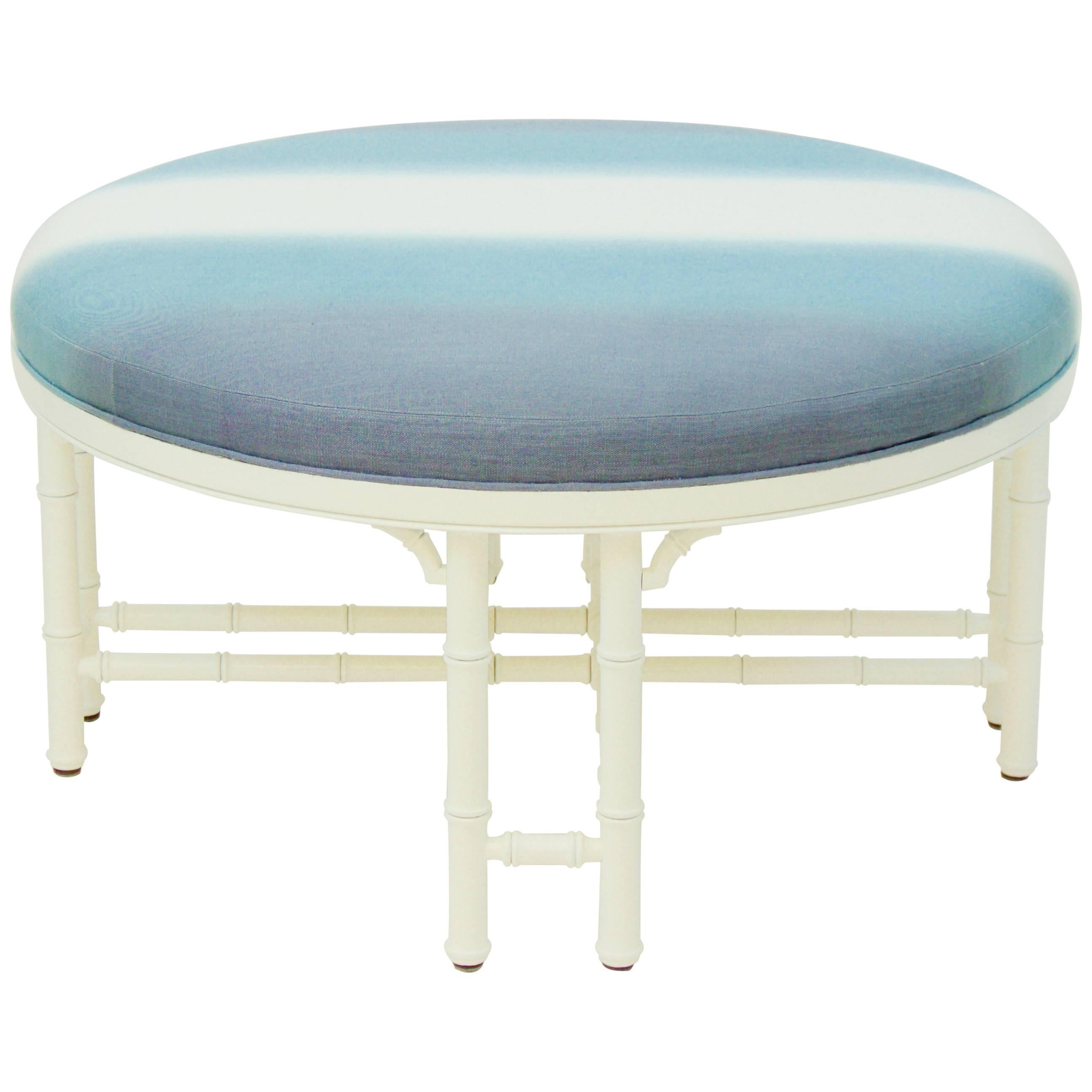 Vintage Round Ottoman with Faux Bamboo Detailing