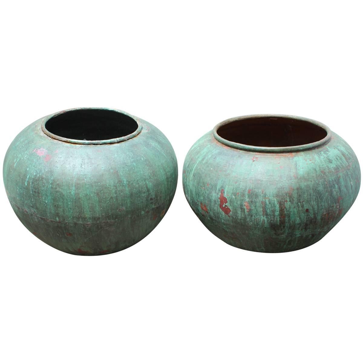 Antique Verdigris Copper Jars