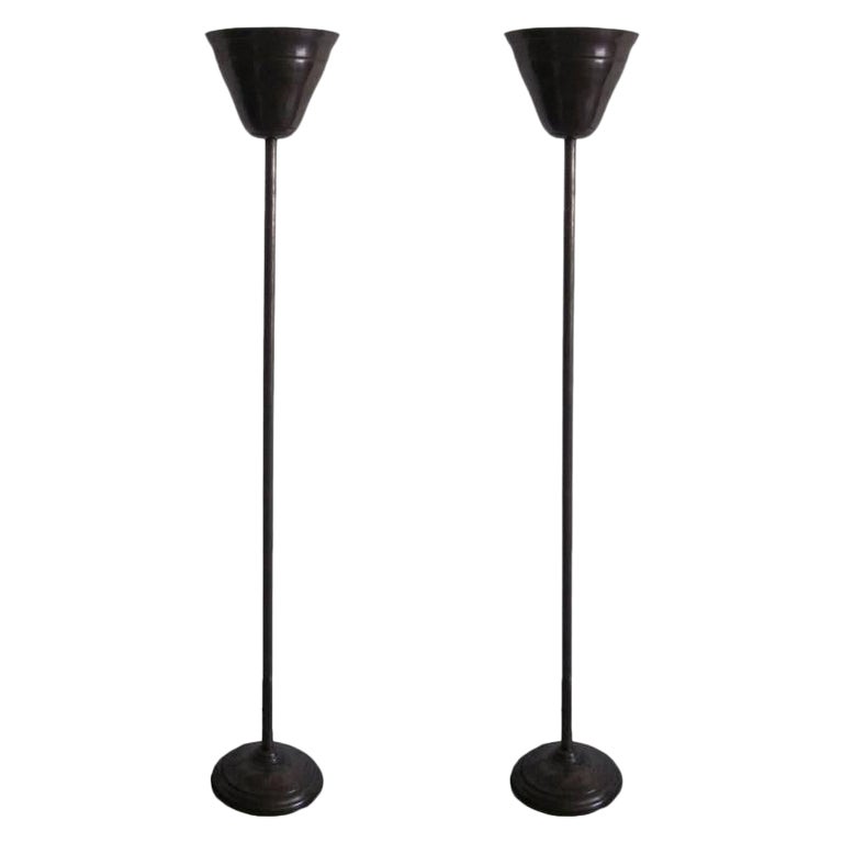 Pair Italian Mid-Century Bronze Luminator Floor Lamps, Attr. Pietro Chiesa, 1930
