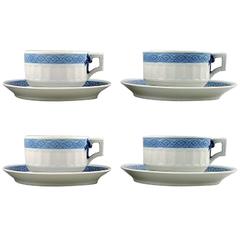 Royal Copenhagen Blue Fan, Four Sets of Tea Cups