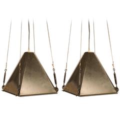 Pair of Italian Vintage Industrial Pyramid Shape Iron Pendant Lights 4