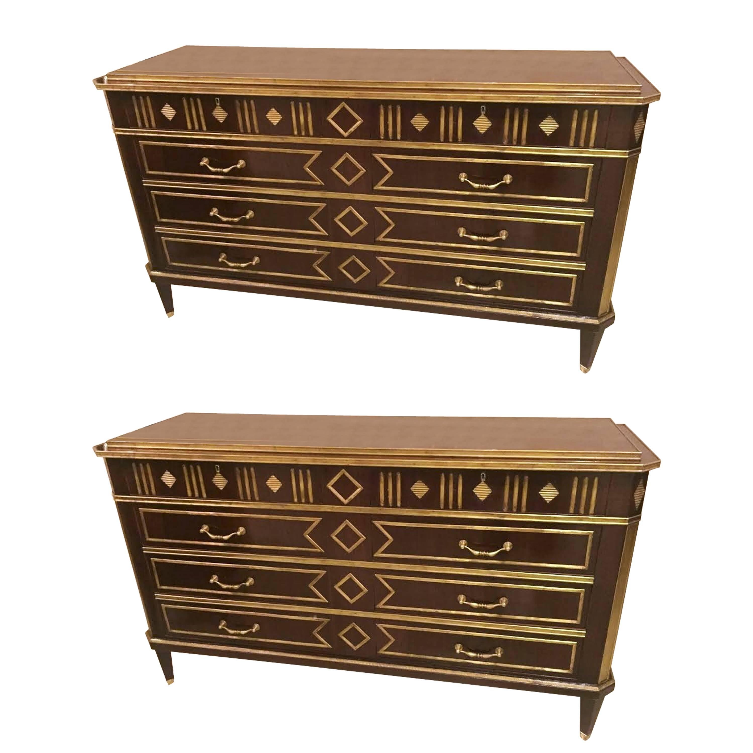 Pair of Monumental Russian Neoclassical Style Commodes / Chests Louis XVI Style