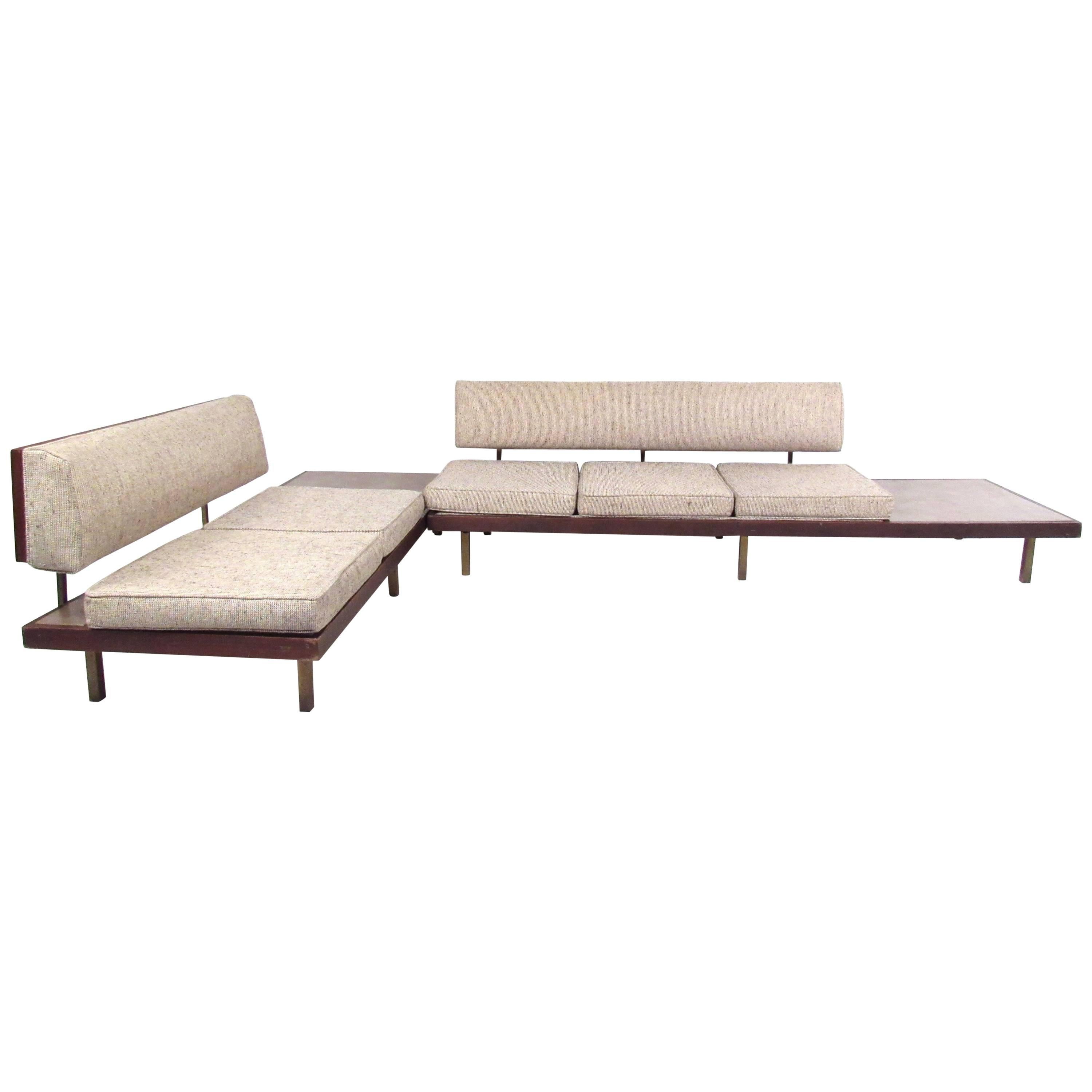 Pair of Mid-Century Modern Sofas with End Tables
