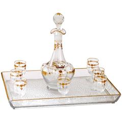 1900 Baccarat Gold Crystal Liquor or Aperitif Service, Roses and Ribbons