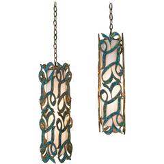 Exquisite Custom Pepe Mendoza Brass and Enamel Pendants from the 1960s
