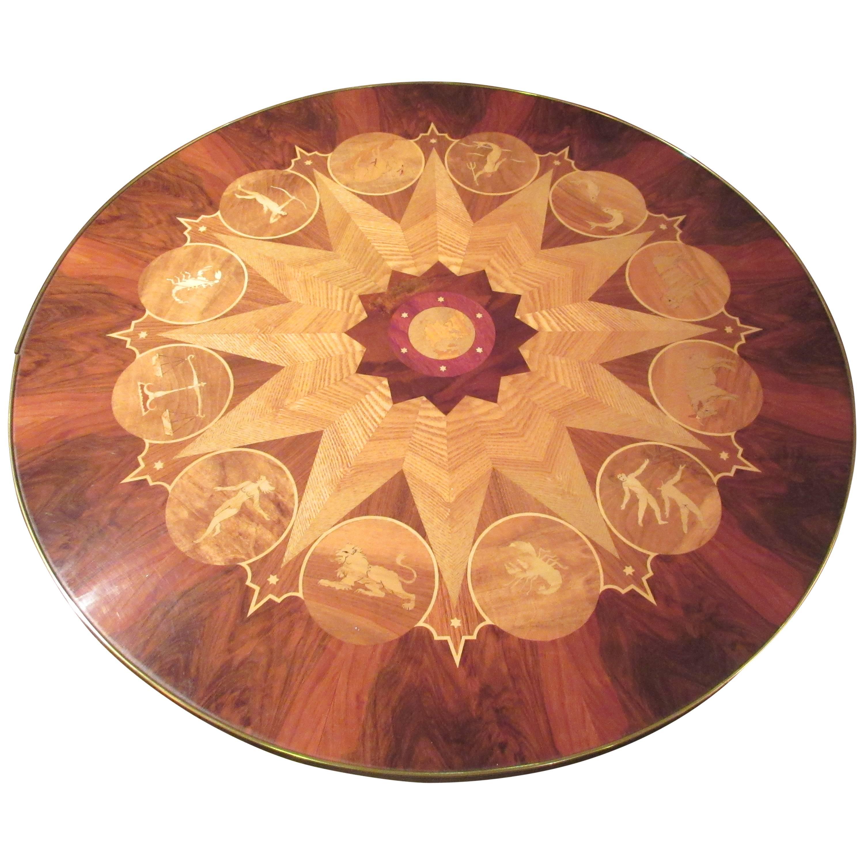 German Inlaid Marquetry Zodiac Table