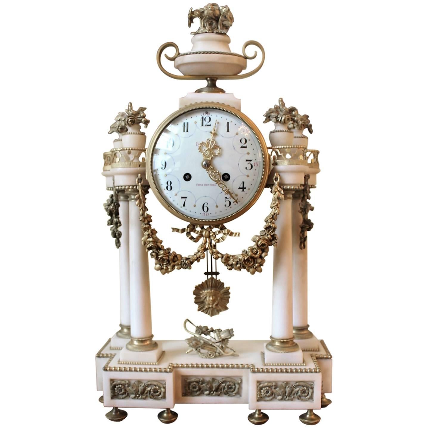 Tiffany Marble and Ormolu-Mounted French Clock