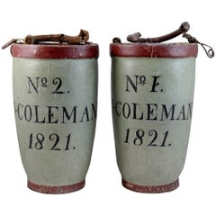 Pair of Rare Painted Fire Buckets - J. Coleman, Nantucket MA, circa 1821