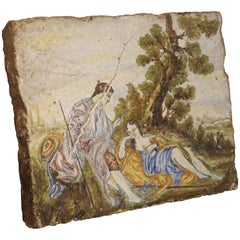 Antique Painted Tile from Italy, 17th Century