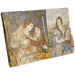 Antique Painted Tile from Italy, 17th Century