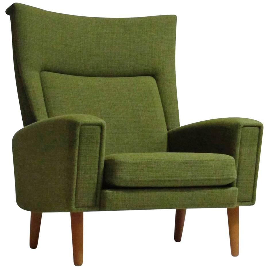 Danish Highback Lounge Chair in Green Fabric