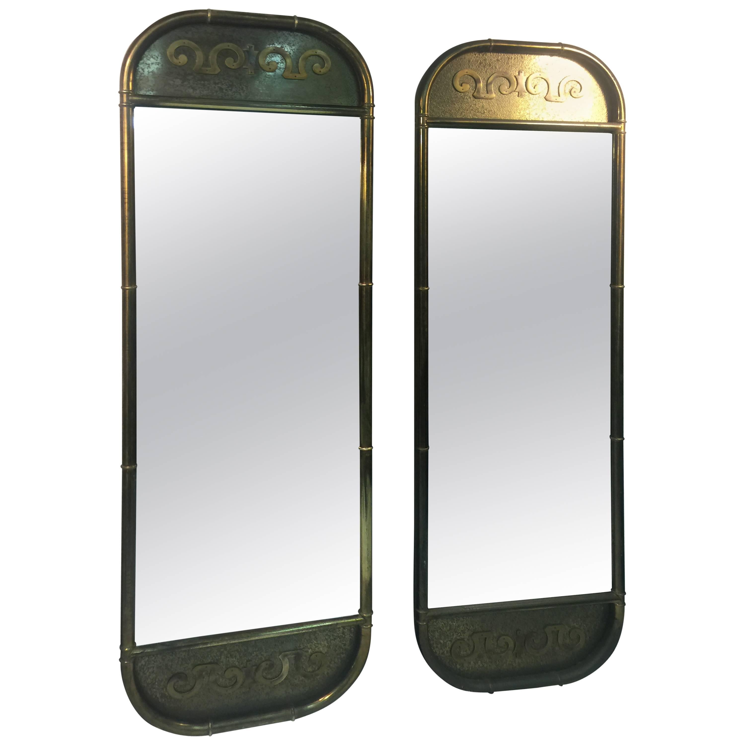 Magnificent Pair of Mastercraft Full-Length Brass Oblong Wall Mirrors