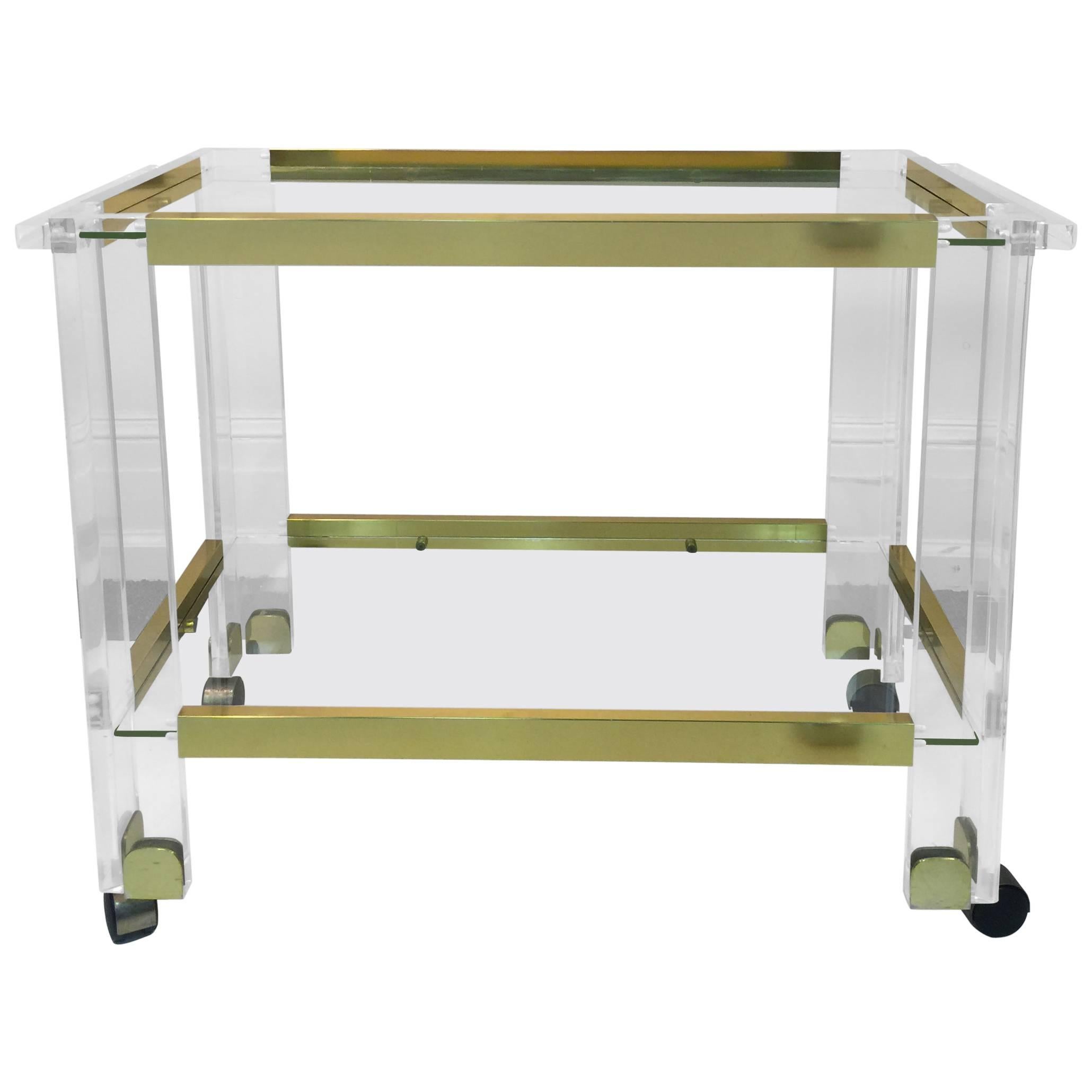 Stunning Brass and Lucite Bar Cart by Charles Hollis Jones For Sale