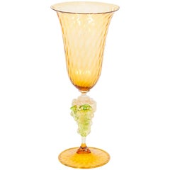 Italian Venetian Goblet in Murano Glass Orange and Gold with a Grape 