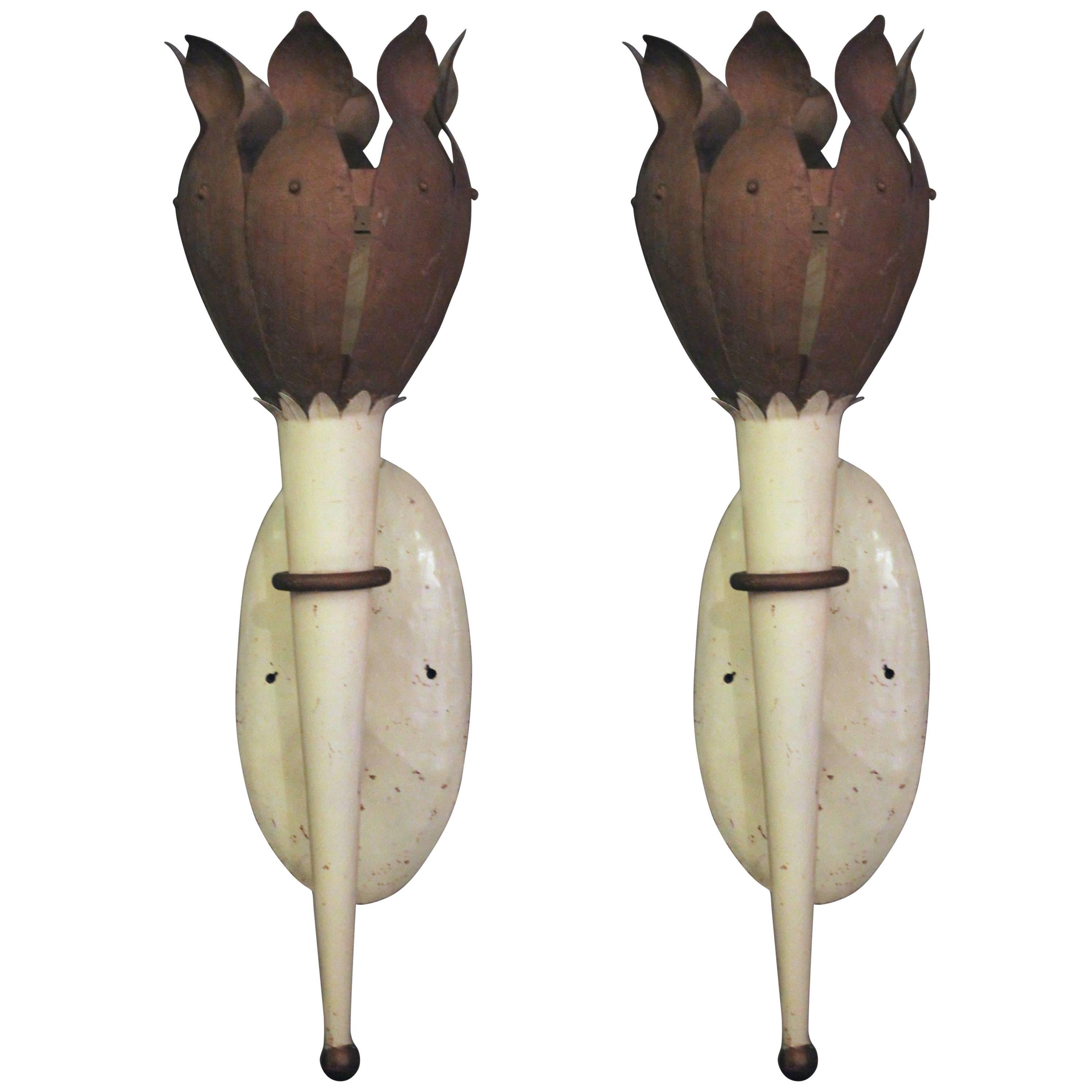 Pair of Torches, Lacquered Iron, circa 1960, France