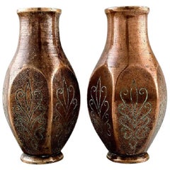 Pair of Art Deco Tinos Bronze Vases in Massive Patinated Bronze, 1930s