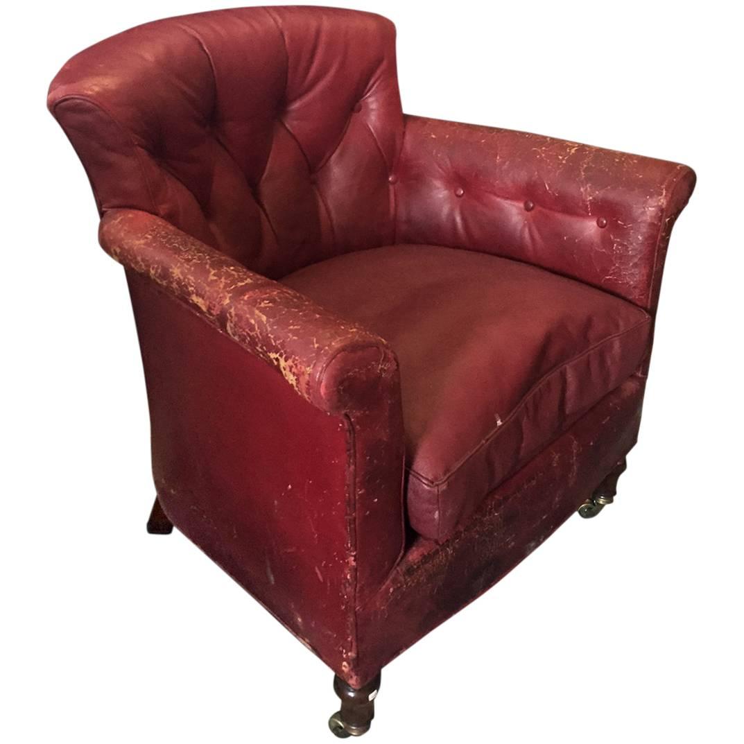 19th Century Howard & Sons Red Leather Armchair For Sale
