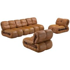 Canapé modulaire Percival Lafer en bois de rose et cuir cognac