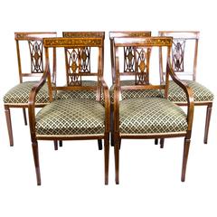 Antiker Satz von sechs edwardianischen Mahagoni-Esszimmerstühlen mit Intarsien:: um 1900