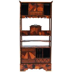Antique Edo Period Japanese Cabinet with Precious Wood Inlays