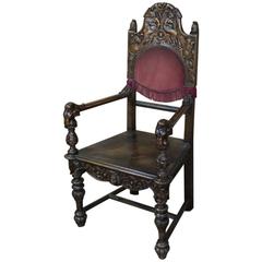 19th Century French Renaissance Hand-Carved Walnut Armchair with Angels