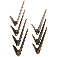 Ten Asymmetric Modernist Brass Hooks by Hertha Baller, Austria, 1950s