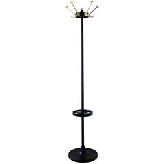Black Art Deco Coat Stand with Polished Brass Hooks