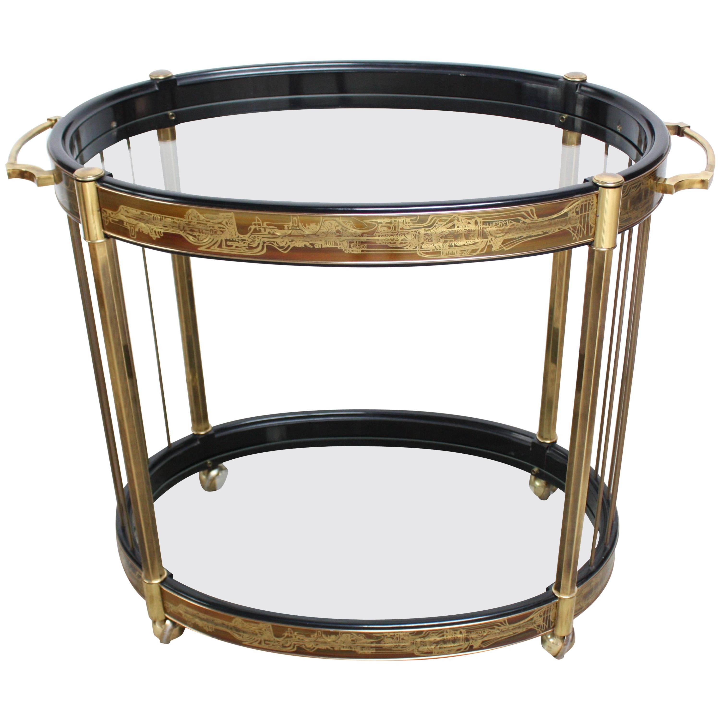 Bernhard Rohne for Mastercraft Etched Brass Two-Tier Bar Cart