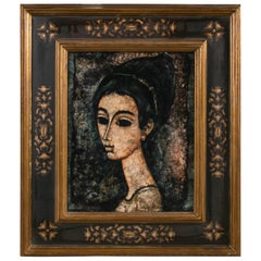 Mid-Century Modernist Female Portrait Painting