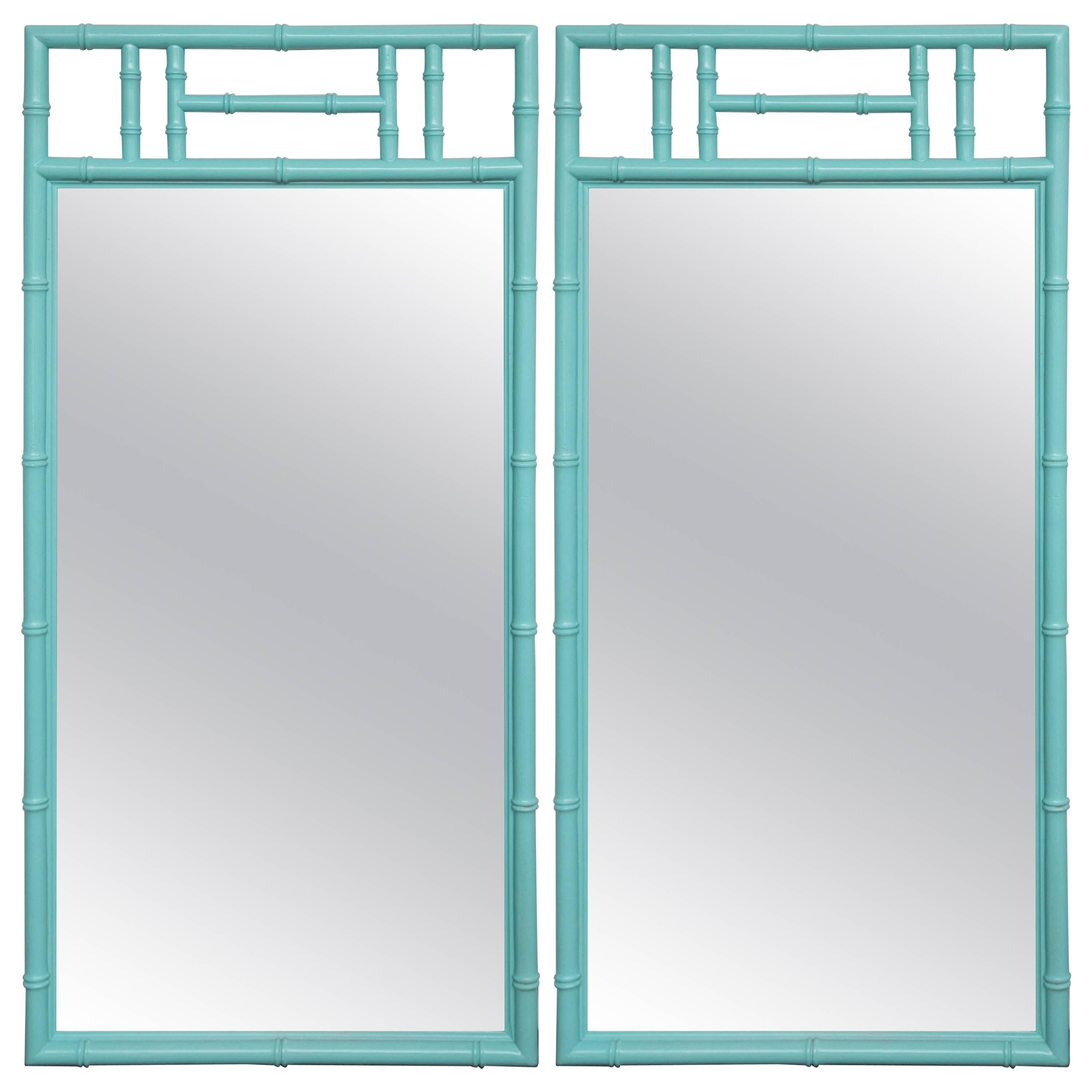 Got Gorgeous? a Jewel of a Pair, Tiffany Blue Bamboo Form Mirrors, Hollywood